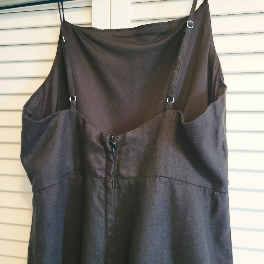 NEW Black 100% Linen Jumpsuit Straps Sz.S